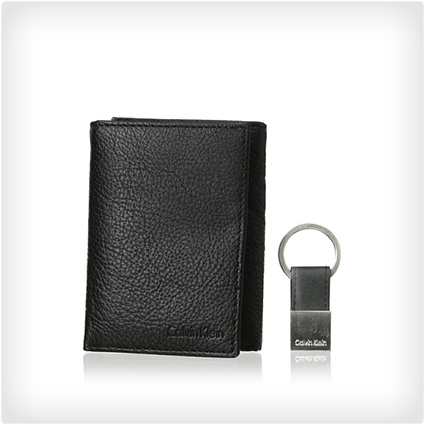 Tri-Fold Leather Wallet and Key Chain