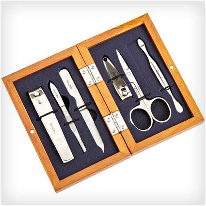 Manicure Set In Wooden Valet Box