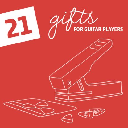 21 Clever Gifts for Guitar Players- including a tool to make your own guitar picks, a folding acoustic guitar and our favorite DIY guitar gifts.