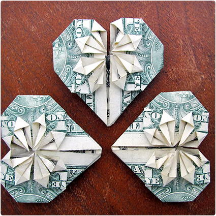 Origami Dollar Hearts