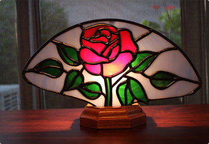 Stained Glass Red Rose Lamp