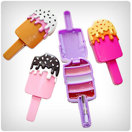 Jalousie Novelty Ice Cream Lip Gloss 4 Piece with Brush Girls Birthday Party Favors FDA Approved