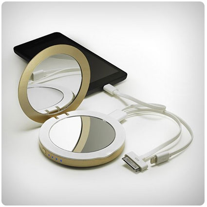 Pearl Compact Mirror USB Rechargeable Battery Pack