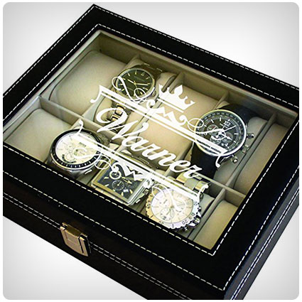 Custom Engraved Black Watch Storage Case Box
