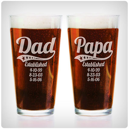 Personalized Daddy Pub Glass with Kids Birthdates