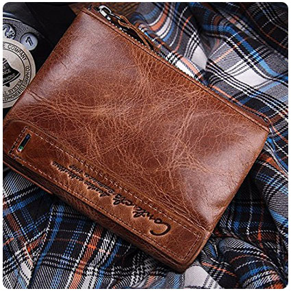 Vintage Cowhide Leather Wallet With Zipper